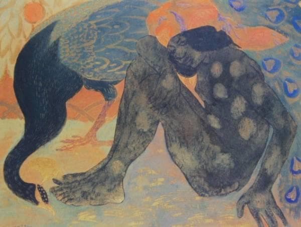 ジョルジュ・マンザーナ =ピサロ、孔雀と裸婦、希少画集画、新品額付