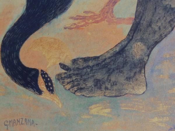 ジョルジュ・マンザーナ =ピサロ、孔雀と裸婦、希少画集画、新品額付