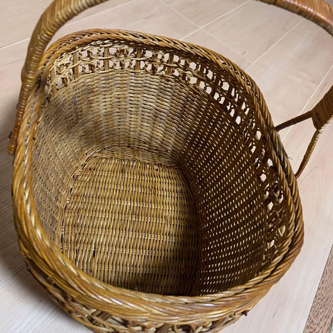 買い物かご 籐　ラタン　昭和レトロ