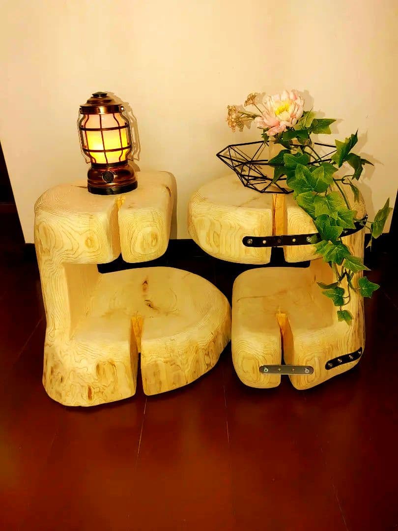 大型 切り株 ひのき ふたご 組合せ自由 テーブル 椅子 スツール 　 補強丸太