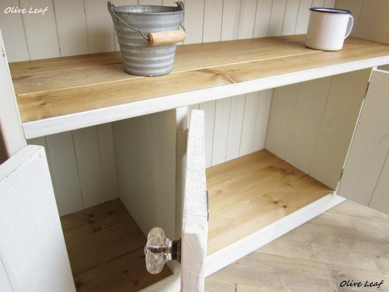 デザイン、サイズオーダー可！4扉ローキャビネット●シャビーホワイト無垢●受注製作