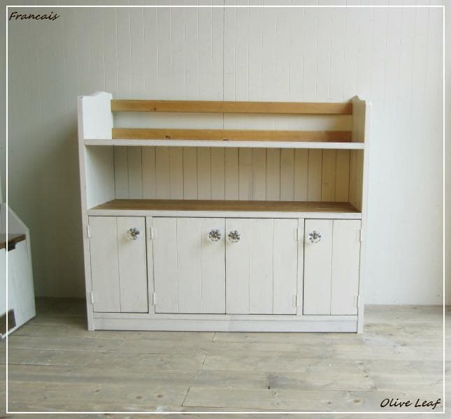 デザイン、サイズオーダー可！4扉ローキャビネット●シャビーホワイト無垢●受注製作