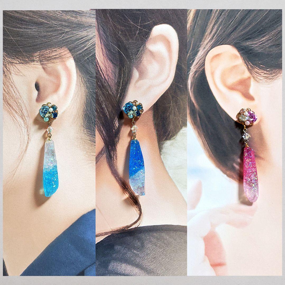 【673】ビジューと鉱石のピアス／イヤリング