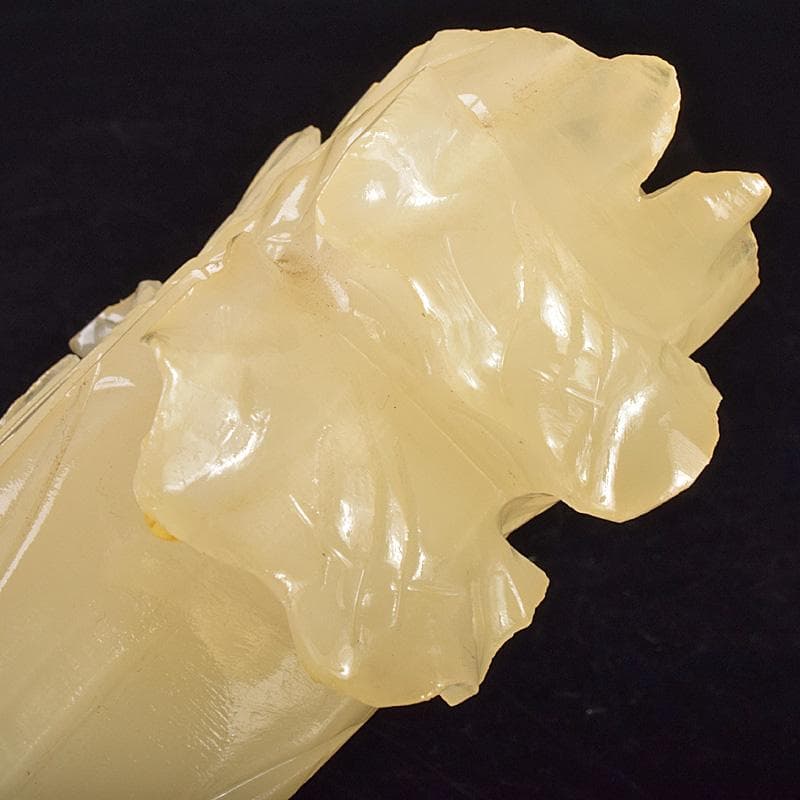 中国　玉石白玉彫刻　白菜　置物　唐木台付　C　R7586