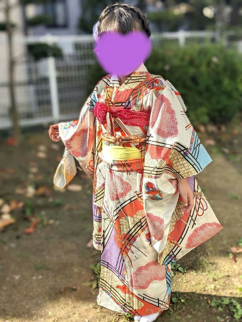 七歳　七五三　着物14点セット　正絹　7歳6歳5歳　小柄　女の子　絞り入り
