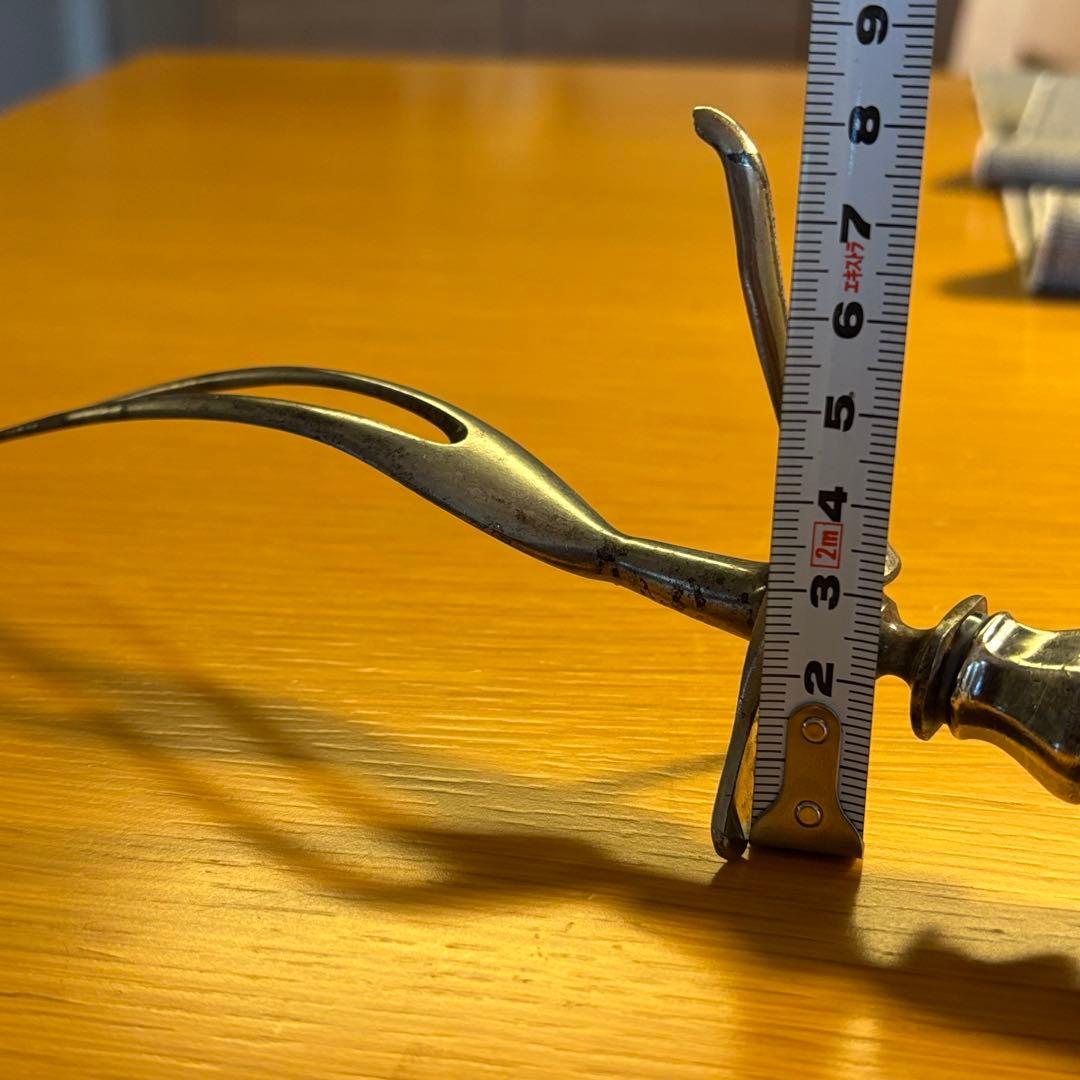 イギリス　アンティーク　スターリングシルバー　鹿角ハンドル カービングフォーク