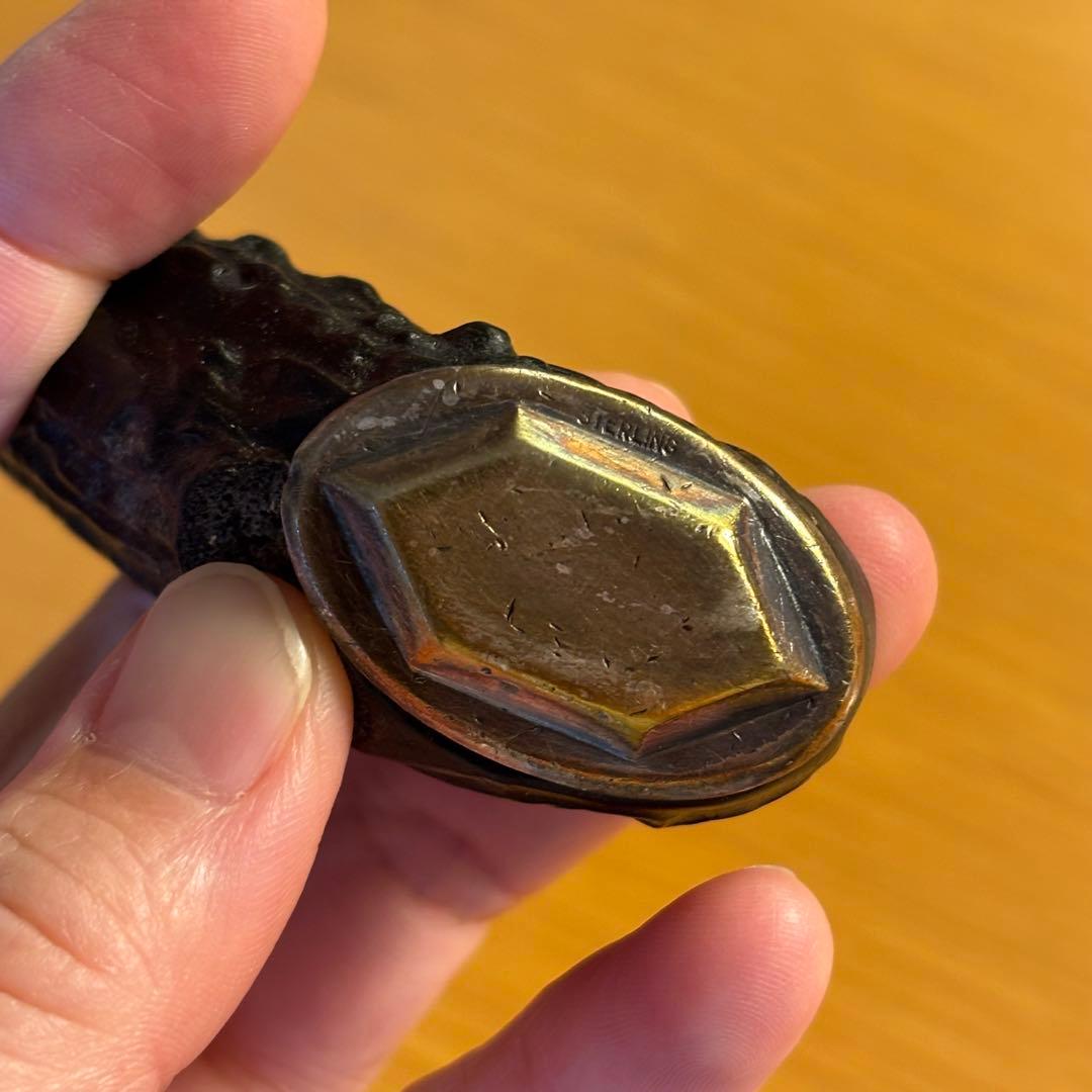 イギリス　アンティーク　スターリングシルバー　鹿角ハンドル カービングフォーク