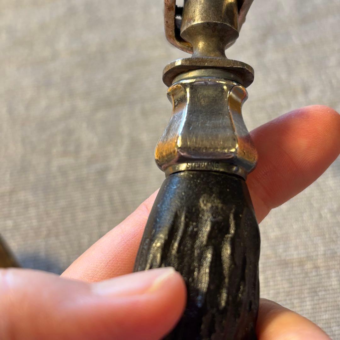 イギリス　アンティーク　スターリングシルバー　鹿角ハンドル カービングフォーク