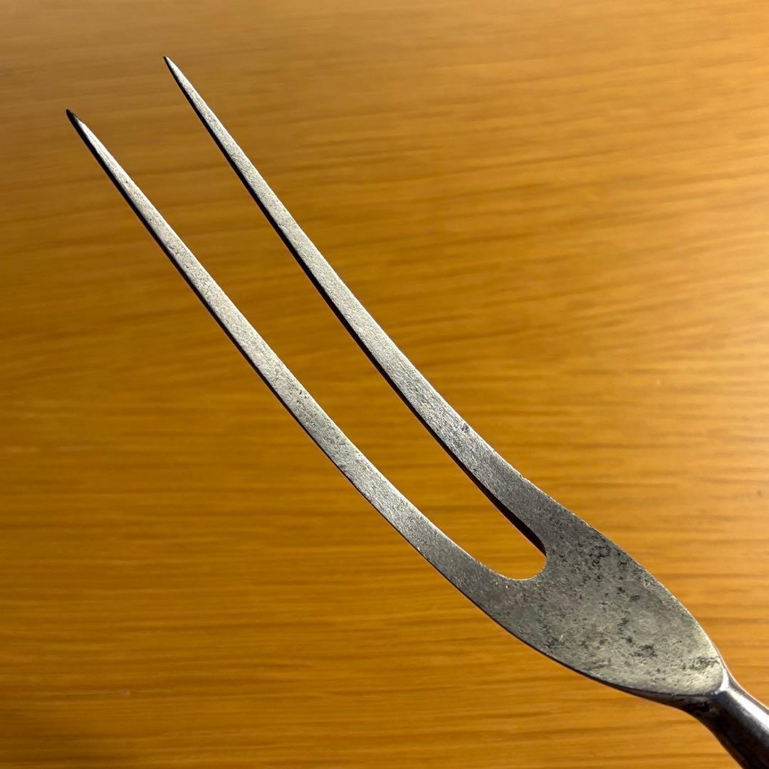 イギリス　アンティーク　スターリングシルバー　鹿角ハンドル カービングフォーク