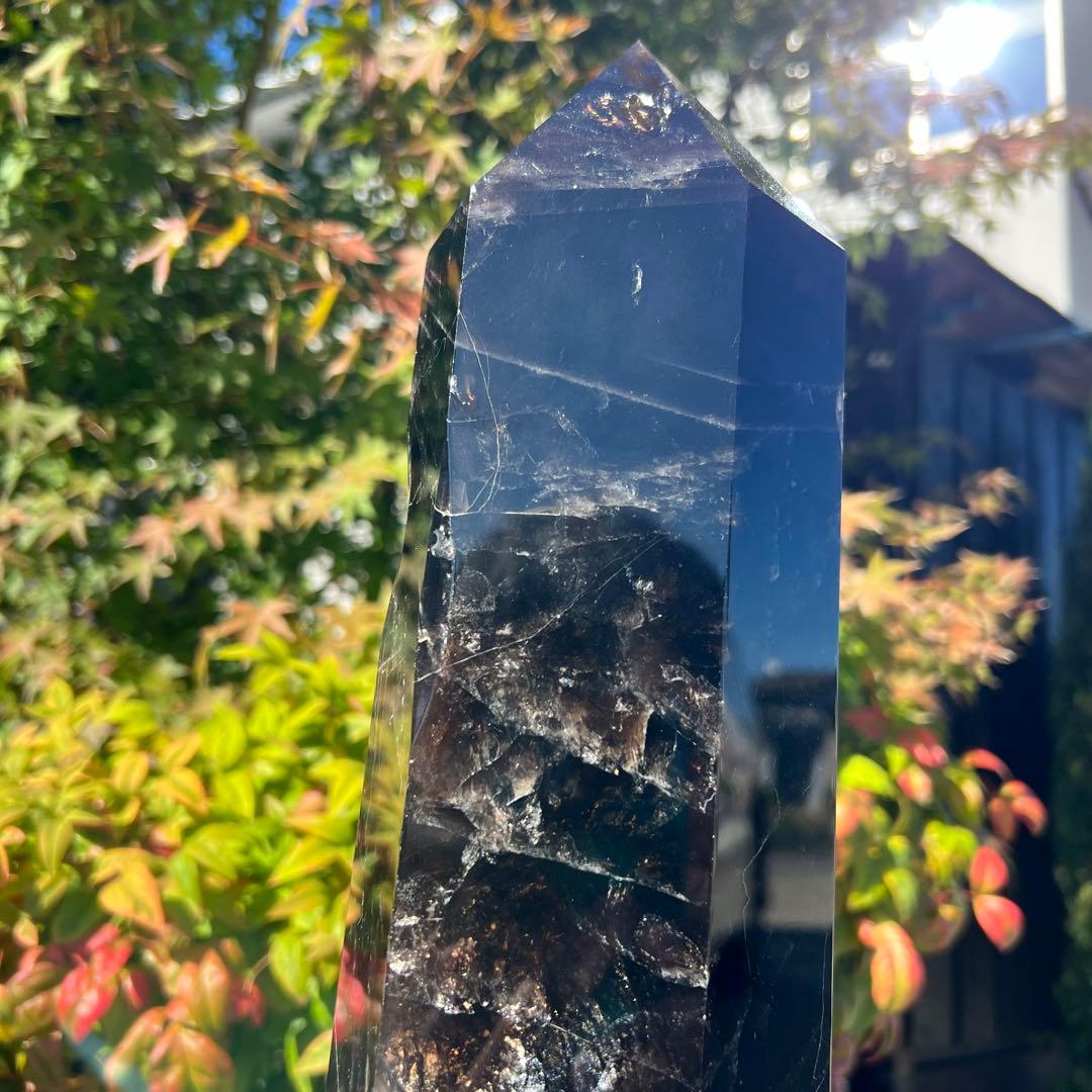 ✨存在際立つ漆黒極大サイズ 黒水晶六角柱✨レインボー モリオン 六角柱 天然石