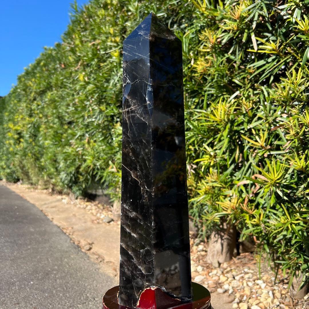 ✨存在際立つ漆黒極大サイズ 黒水晶六角柱✨レインボー モリオン 六角柱 天然石