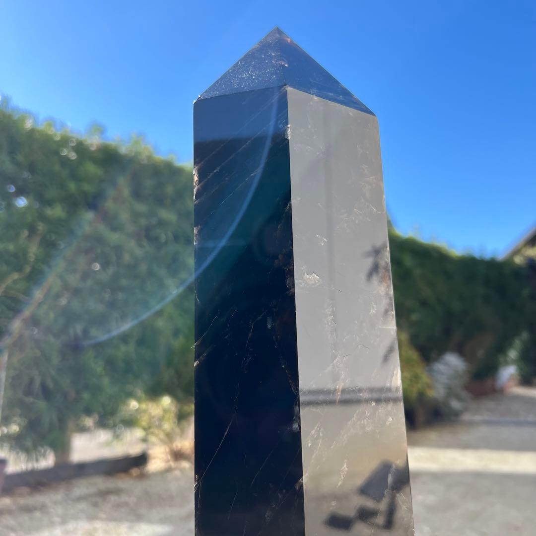 ✨存在際立つ漆黒極大サイズ 黒水晶六角柱✨レインボー モリオン 六角柱 天然石