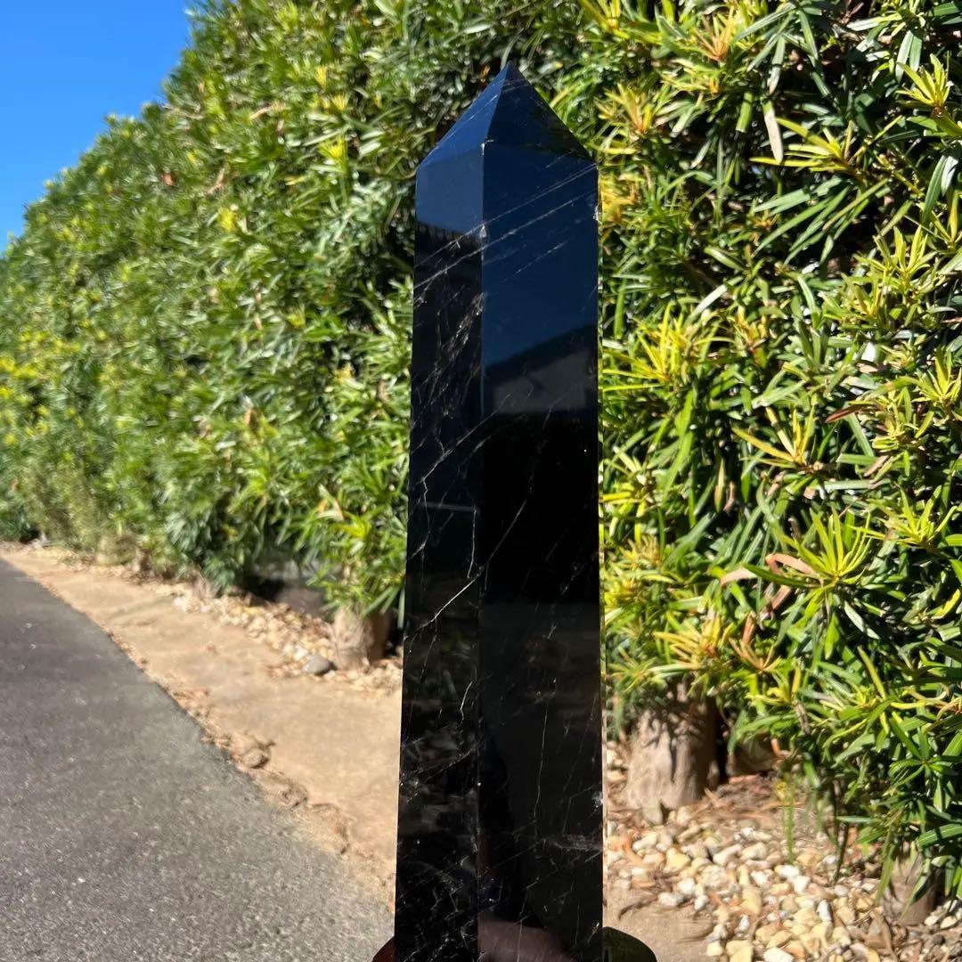 ✨存在際立つ漆黒極大サイズ 黒水晶六角柱✨レインボー モリオン 六角柱 天然石