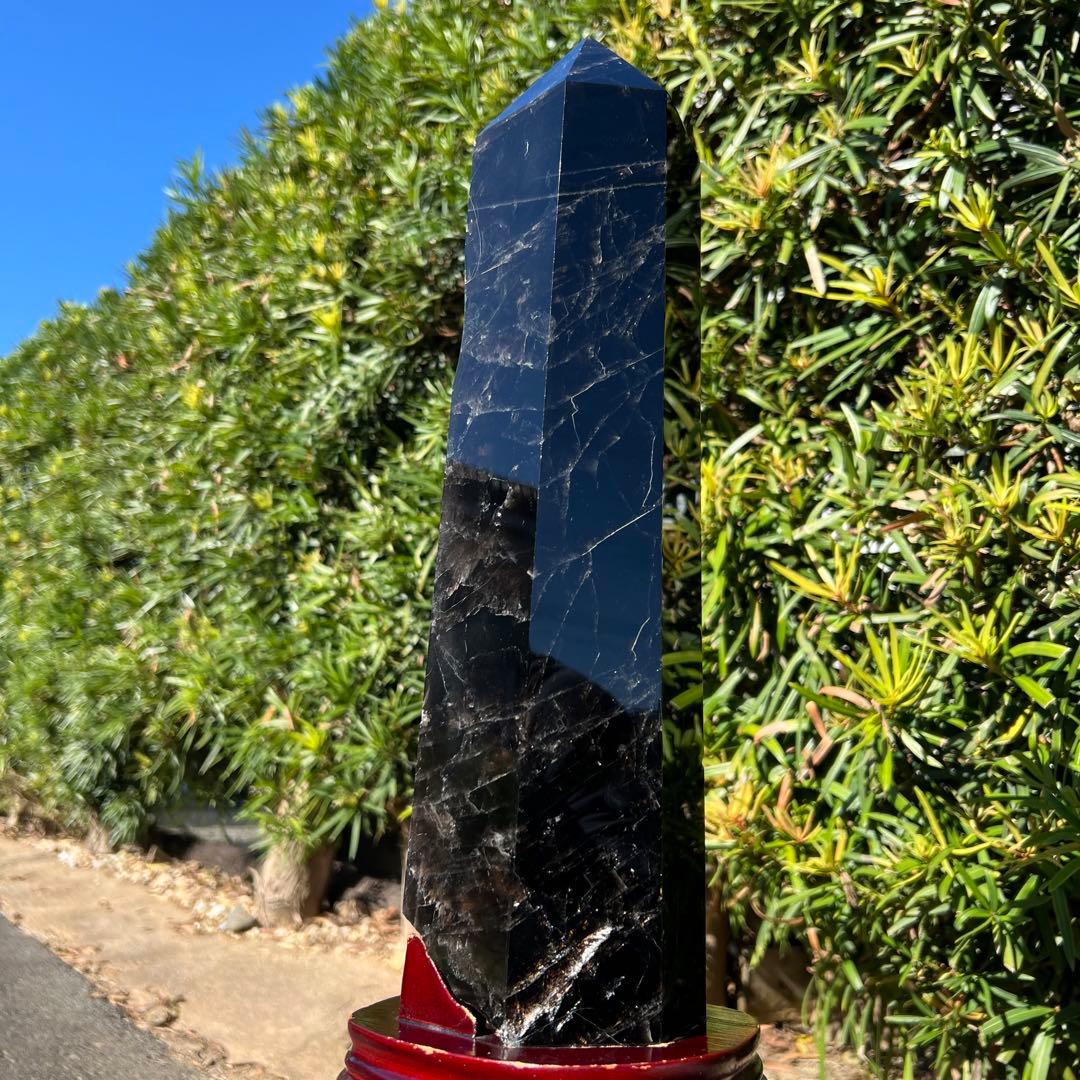 ✨存在際立つ漆黒極大サイズ 黒水晶六角柱✨レインボー モリオン 六角柱 天然石