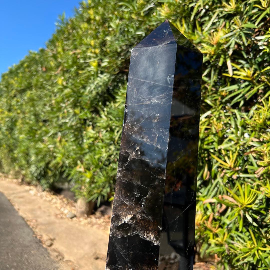 ✨存在際立つ漆黒極大サイズ 黒水晶六角柱✨レインボー モリオン 六角柱 天然石