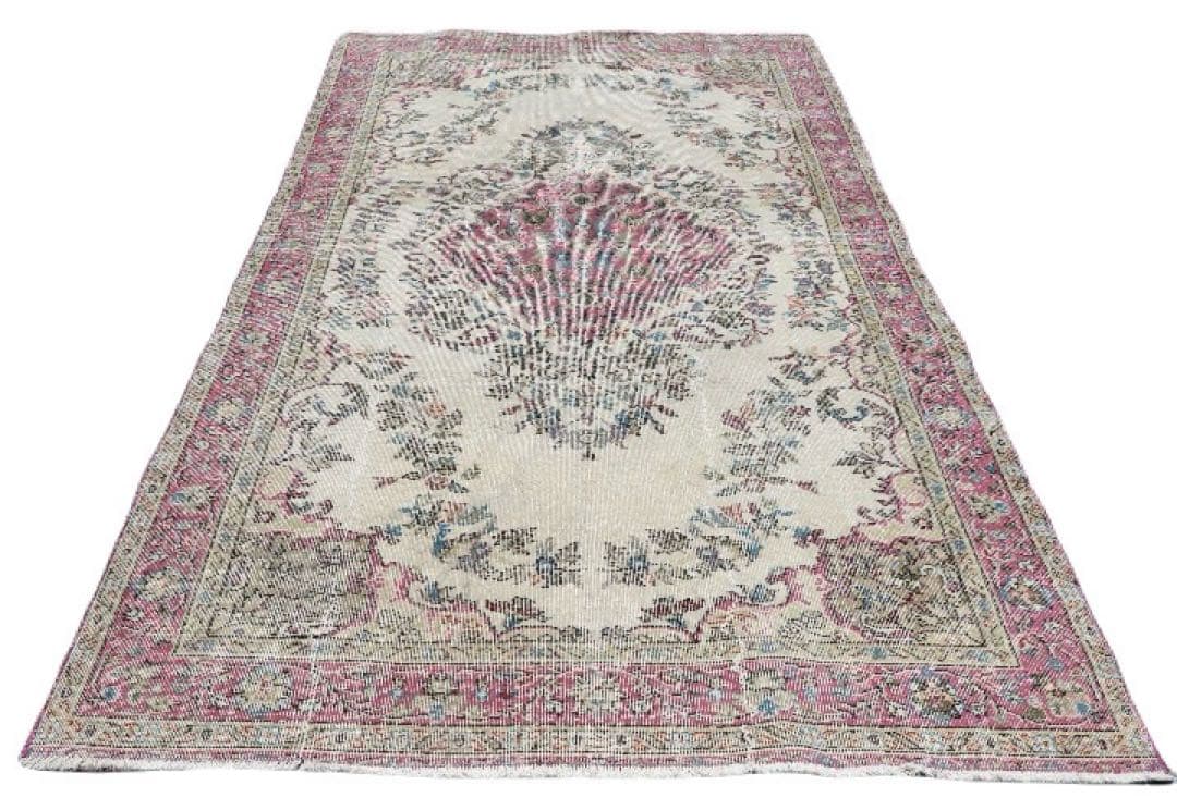 超超大判 特大 275×164 トルコヴィンテージラグ ピンク メダリオン