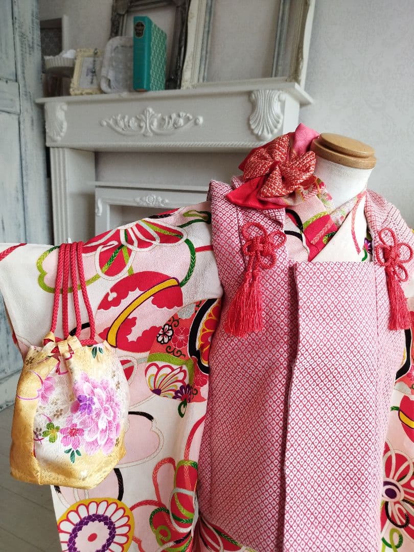 アンティーク着物と鹿の子の被布セット