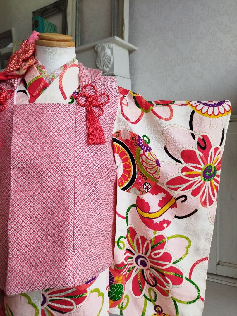 アンティーク着物と鹿の子の被布セット