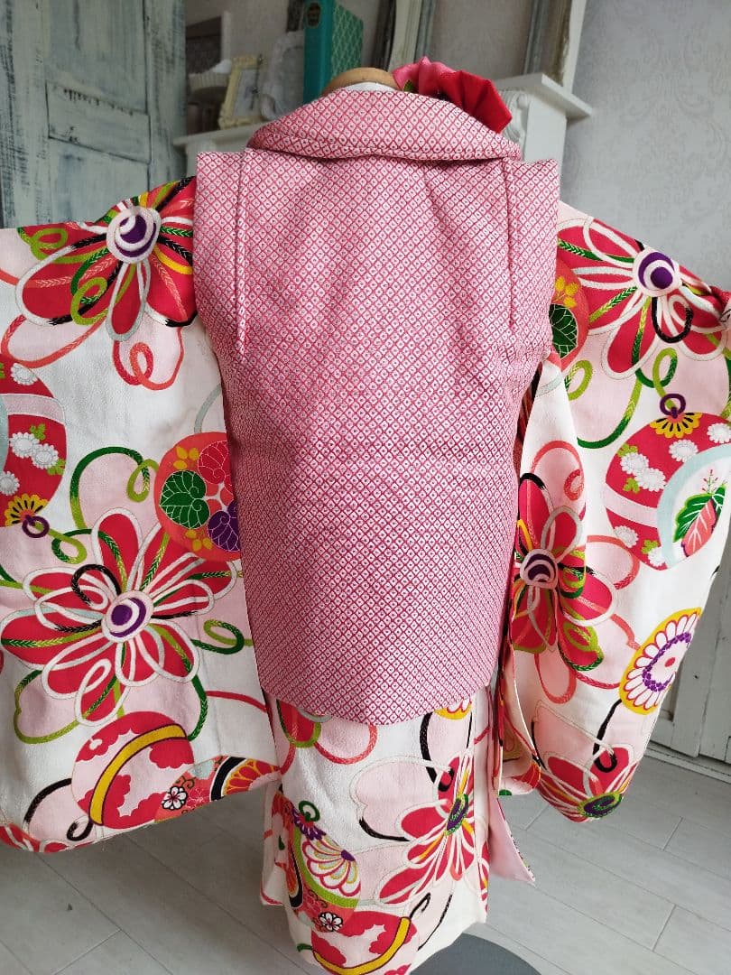 アンティーク着物と鹿の子の被布セット