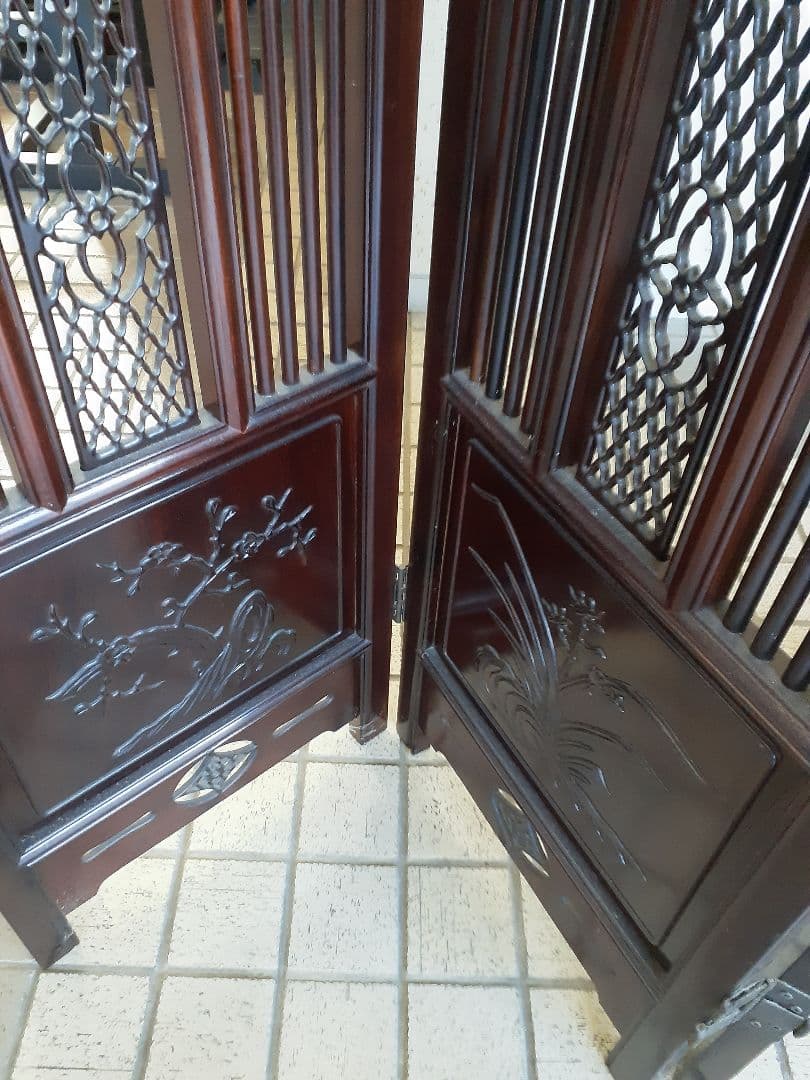 アンティーク木製パーテーション 彫刻入り