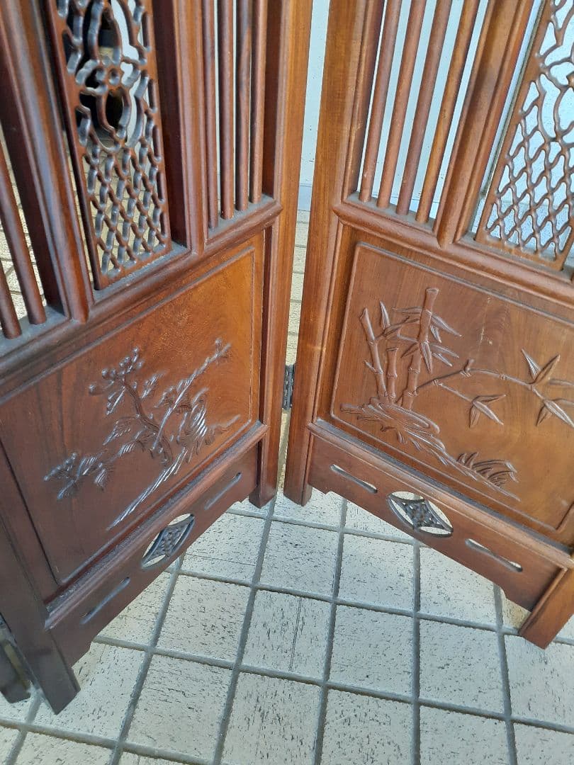 アンティーク木製パーテーション 彫刻入り