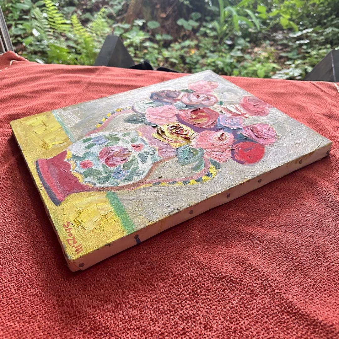 2114様感謝 ‼️村田省蔵「 薔薇 」肉筆油彩F6号署名共シール差