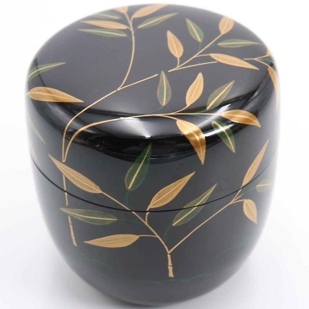 前田清峰作 而妙斎好写 若竹蒔絵 大棗 薄茶器 茶道具 共箱 V1046