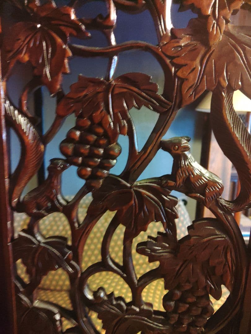 希少　パーテーション　透かし彫り　衝立　無垢　間仕切り　4連　ヴィンテージ