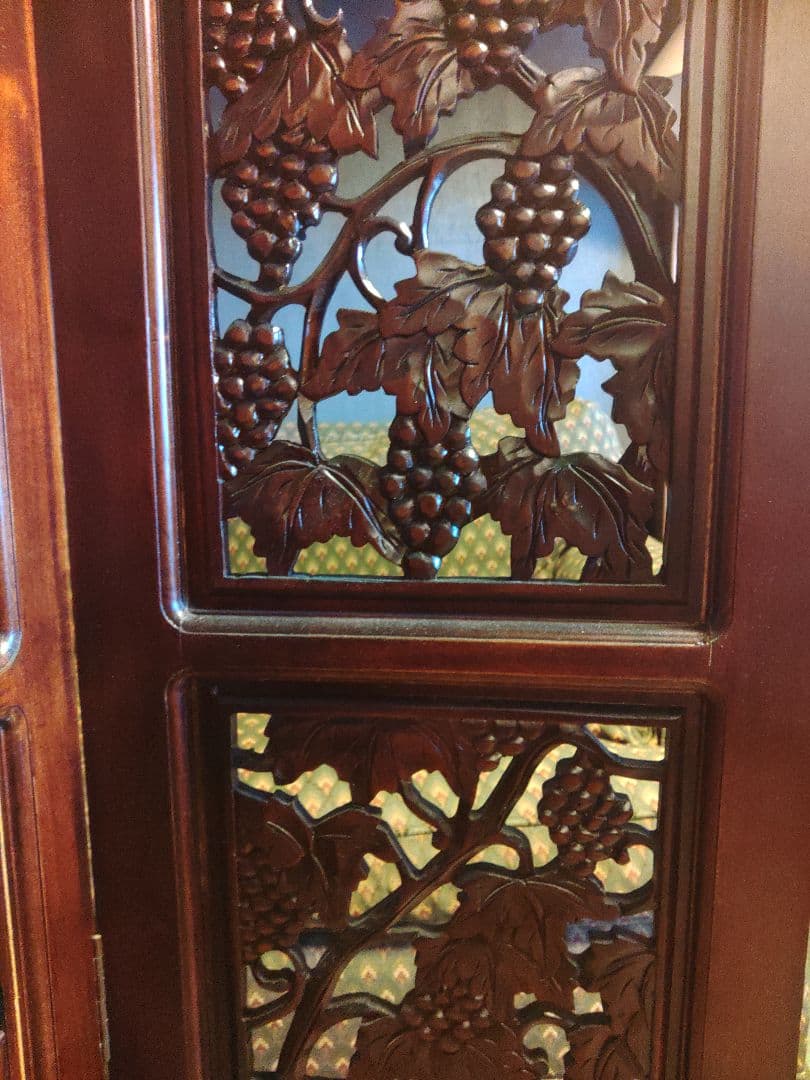 希少　パーテーション　透かし彫り　衝立　無垢　間仕切り　4連　ヴィンテージ