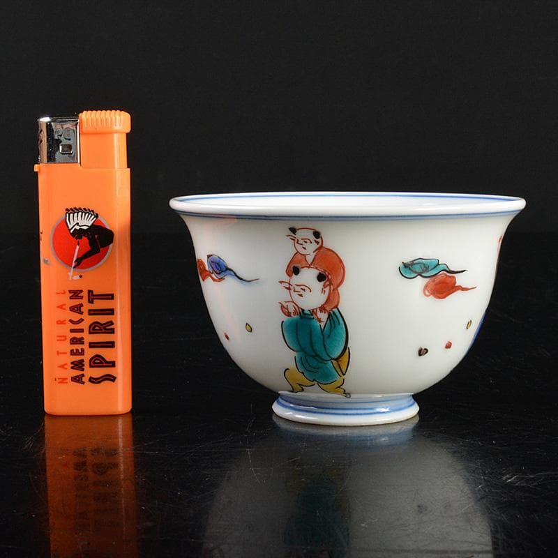 九谷焼堀江青光作色絵唐子文波出茶碗10客共箱V6261