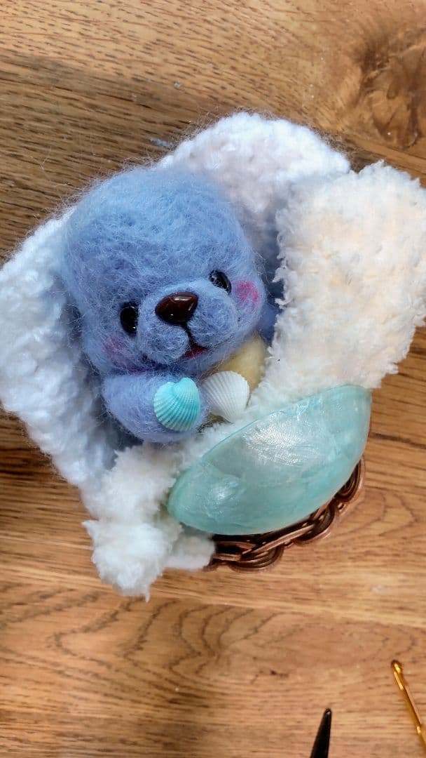 展示のみ☆らっこ ストア ゴマフアザラシ 羊毛フェルト 人形 ハンドメイド