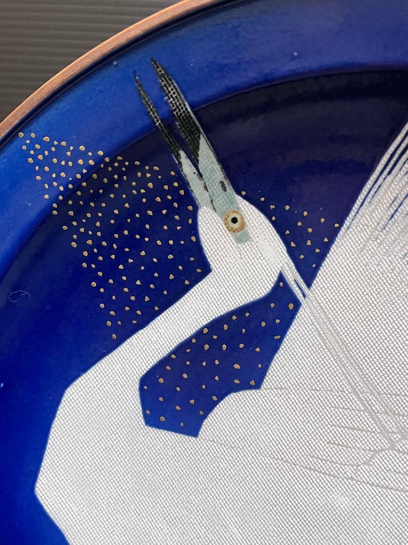 E705 藤村正美　白鷺　九谷焼　絵皿　飾皿　共箱付