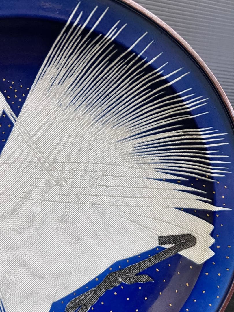 E705 藤村正美　白鷺　九谷焼　絵皿　飾皿　共箱付