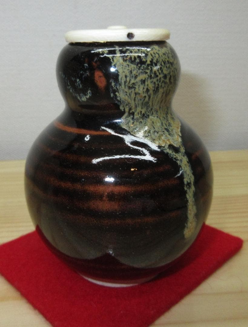 送料込【逢絢亭・新品】茶道具 茶入 京焼 中興名物 春慶瓢箪 仕覆 陶若窯 共箱