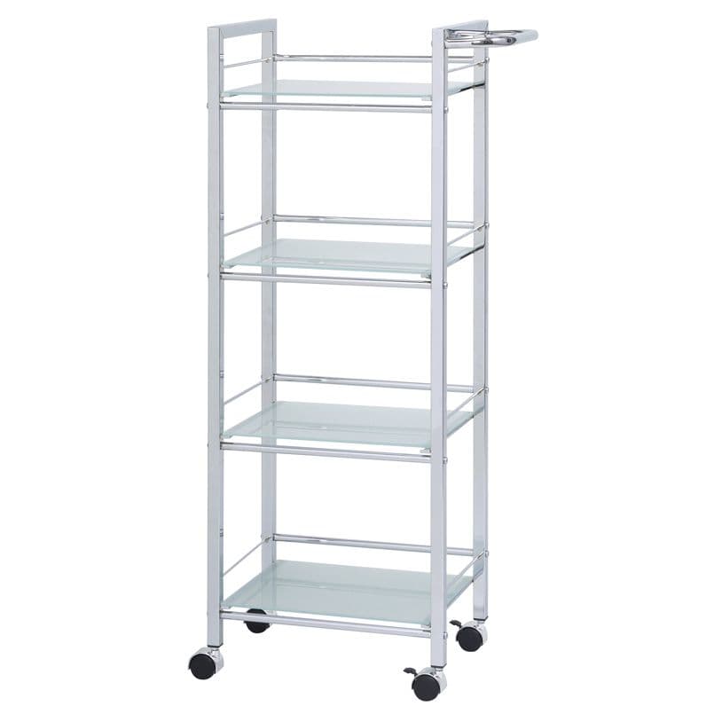 《新品・送料無料》ガラスシェルフワゴン4段/ラック/収納/キッチン/アイアン
