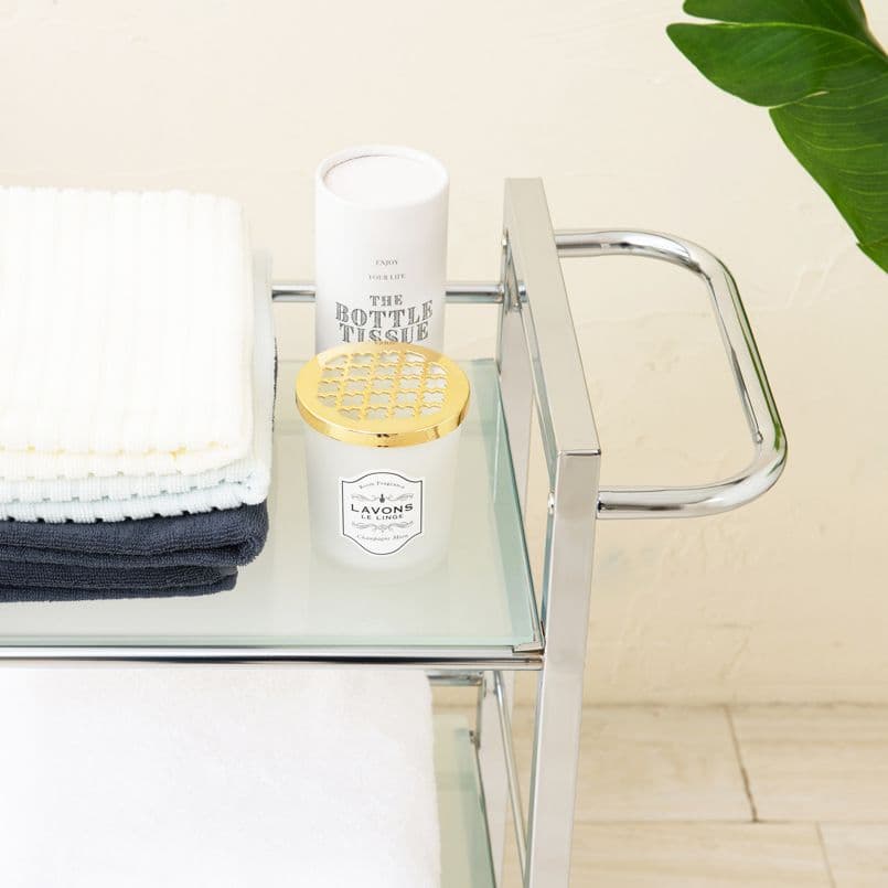 《新品・送料無料》ガラスシェルフワゴン4段/ラック/収納/キッチン/アイアン