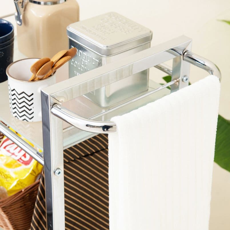 《新品・送料無料》ガラスシェルフワゴン4段/ラック/収納/キッチン/アイアン