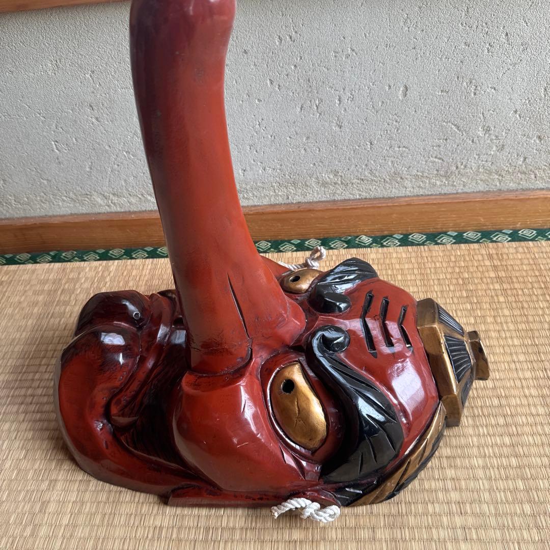 超大型　天狗お面　木彫　アンティーク　壁掛　工芸品　魔除け　縁起物　骨董　守神