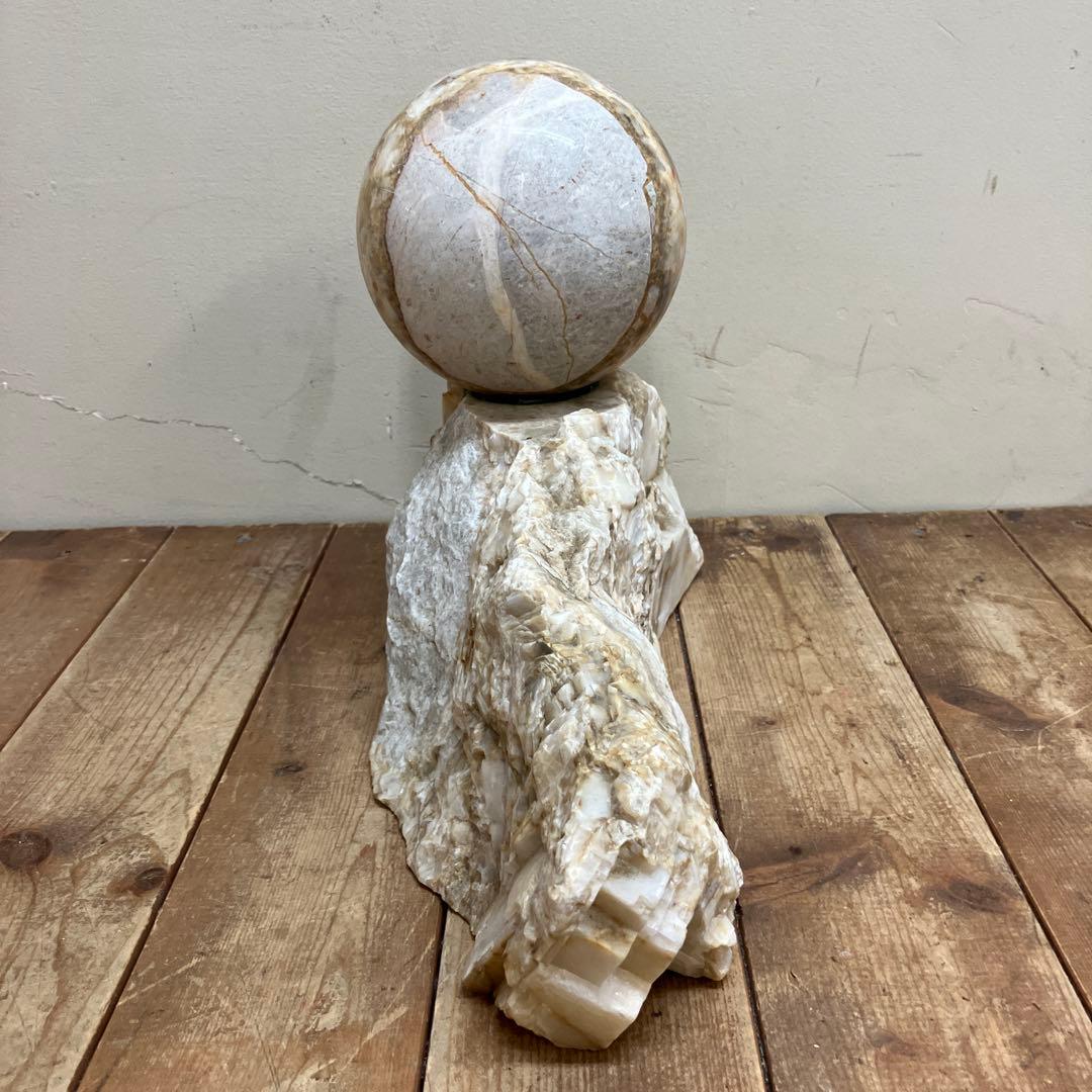 E-4 天然石 鑑賞石 球体 台座付き 置物 飾り 大理石 オブジェ 装飾品