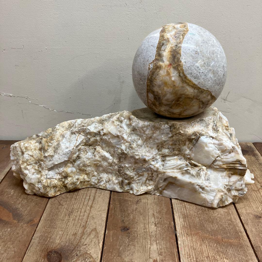 E-4 天然石 鑑賞石 球体 台座付き 置物 飾り 大理石 オブジェ 装飾品