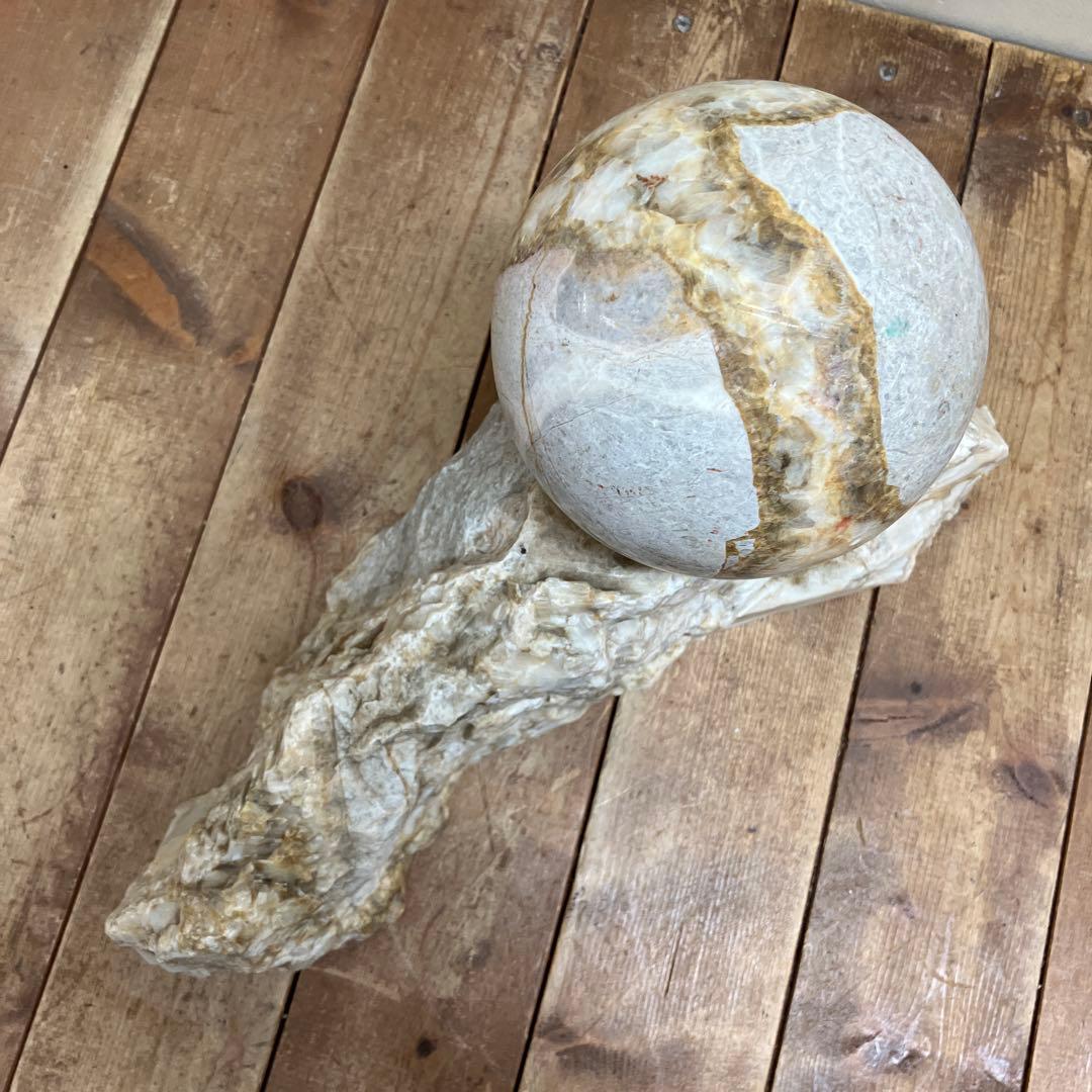 E-4 天然石 鑑賞石 球体 台座付き 置物 飾り 大理石 オブジェ 装飾品