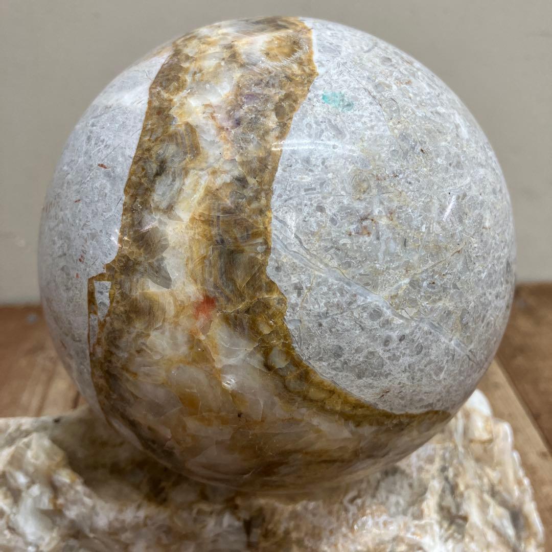 E-4 天然石 鑑賞石 球体 台座付き 置物 飾り 大理石 オブジェ 装飾品