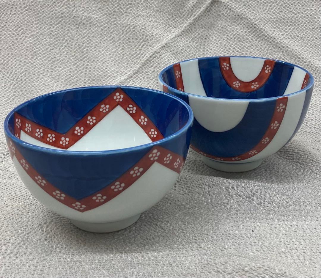 B486b「染錦梅小紋 飯碗」源右衛門作 共箱 是米木窯 古伊万里