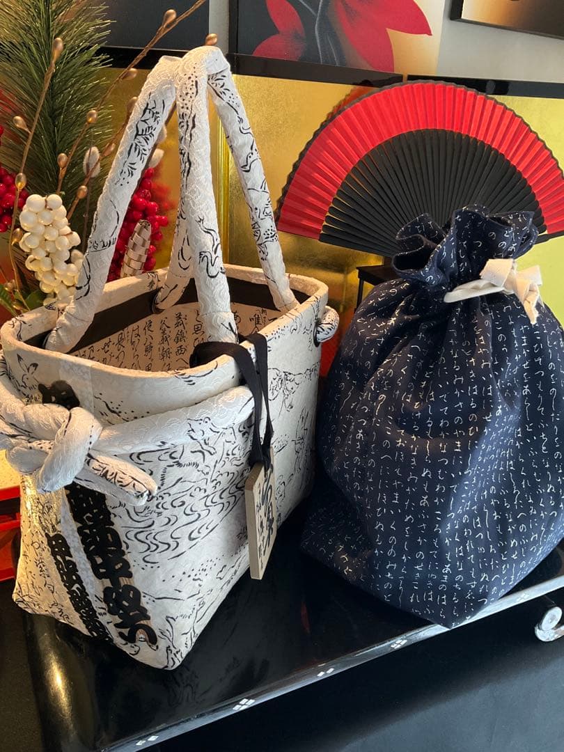 一閑張り　一閑張りバッグ　古文書　和紙　浮世絵　大正　着物　鳥獣戯画　兎　蛙　絹