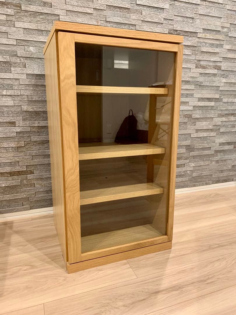 無印良品　木製キャビネット　ガラス扉　スリム　オーク材