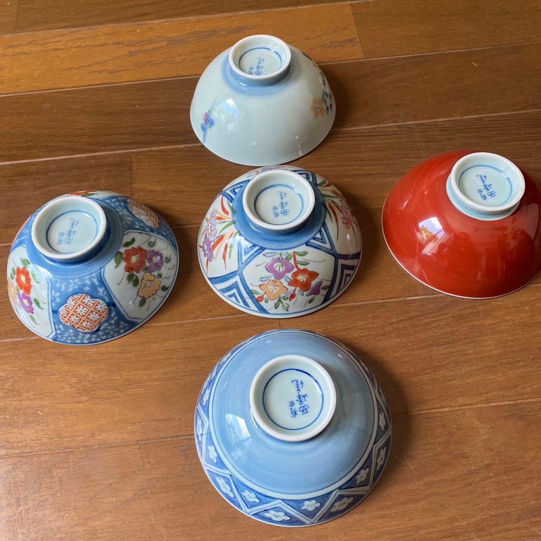 有田焼 西峰作 絵変わり 茶碗 5客セット 赤絵 古伊万里 色絵 和食器