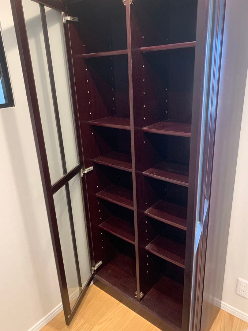 木製食器棚 ダークブラウン ガラス扉