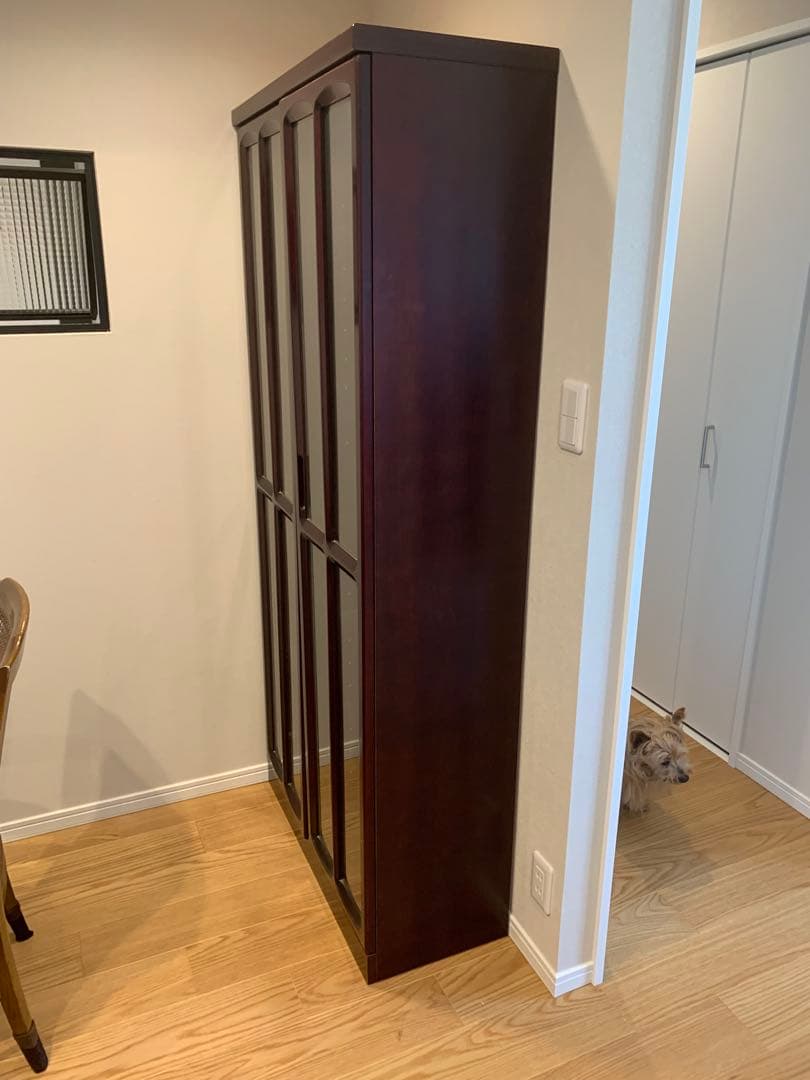 木製食器棚 ダークブラウン ガラス扉