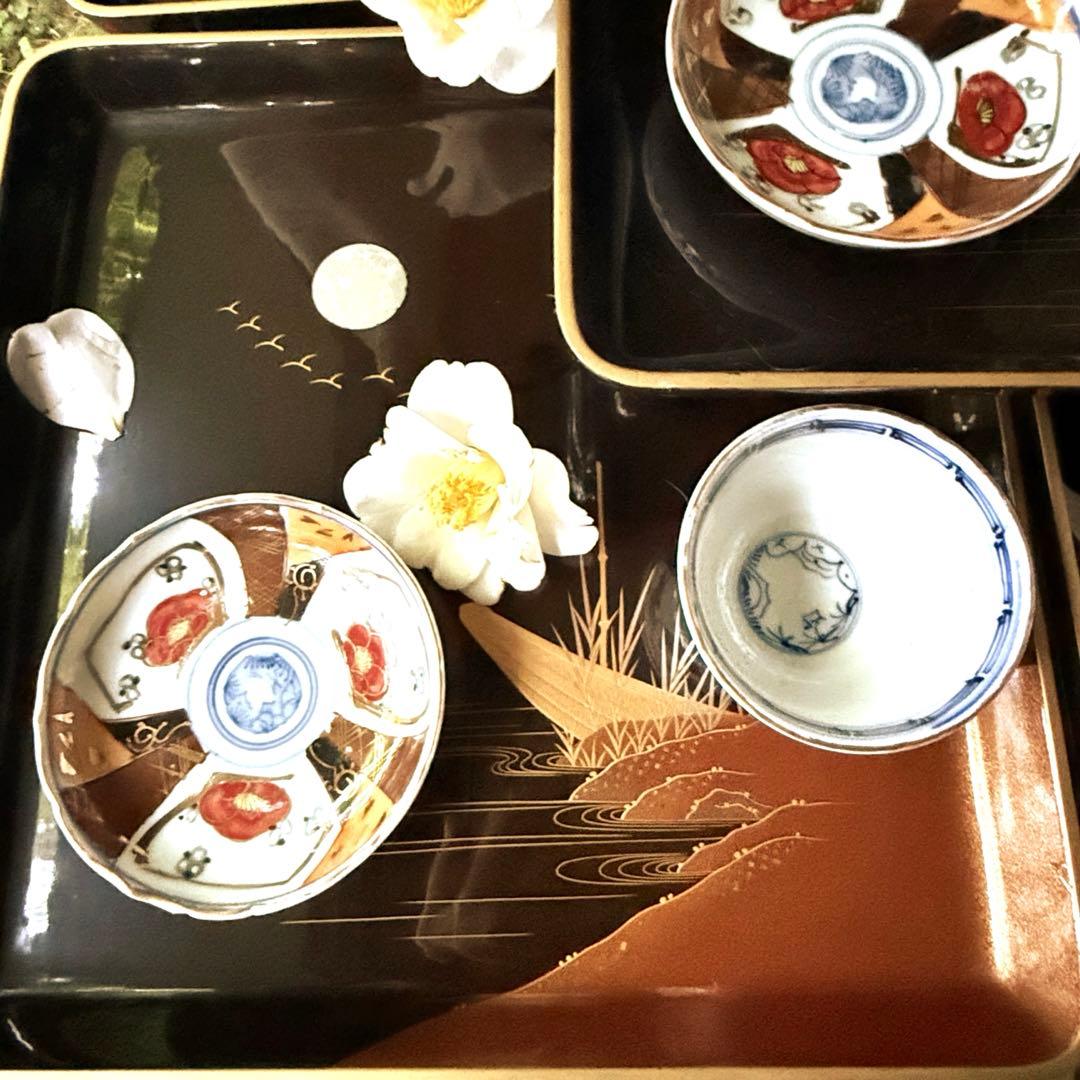 超限定無事終了‼️JAPAN時代蒔絵「源氏物語　須磨　明石」御膳5客