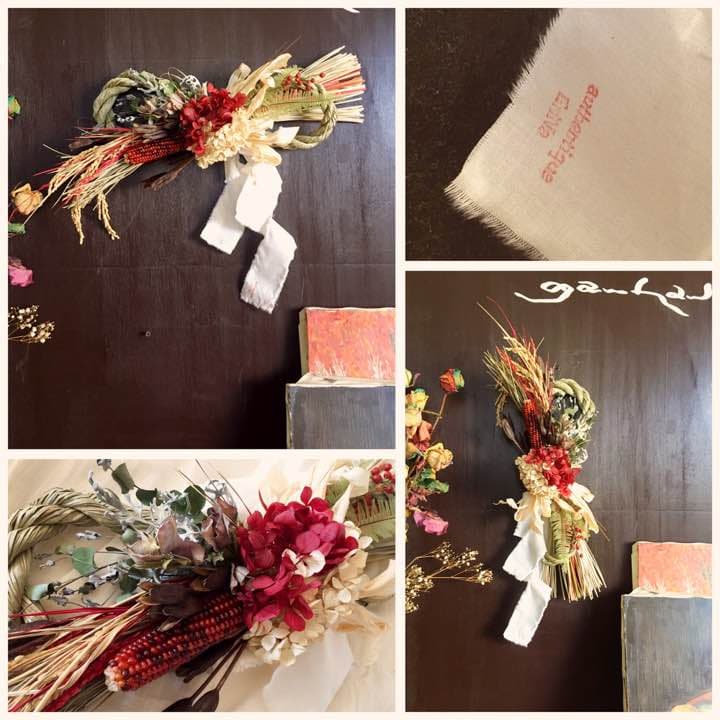 3自家栽培無農薬 しめ縄 正月飾り ドライフラワー プリザーブド 紫陽花 コーン